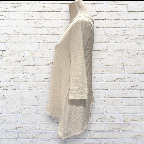 LOFT Textured White 3/4 Sleeve Shirt Top - Size Medium - Picture 5 of 5